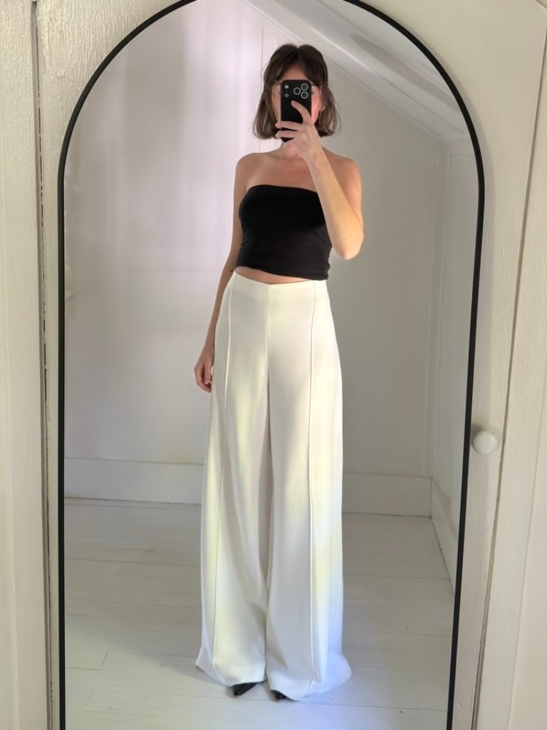 Esse Studios Classico High Waist Wide Leg Pintuck Trousers Ivory Nwt Size Us 10